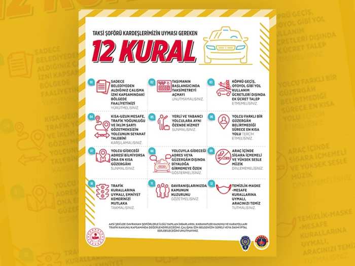 Taksi Şoförlerine 12 Kural Hatırlatması