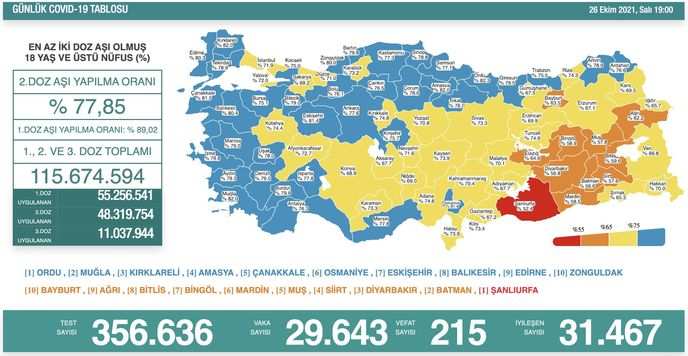 Koronavirüs salgınında yeni vaka sayısı 29 bin 643