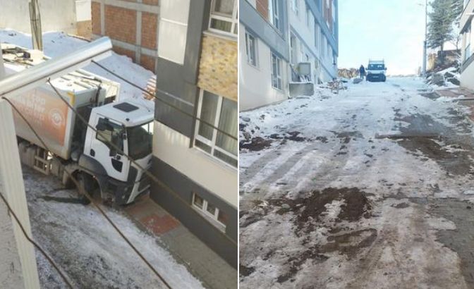 Buzlu Sokaklar Tehlike SAÇIYOR: Belediye Aracı KAYDI