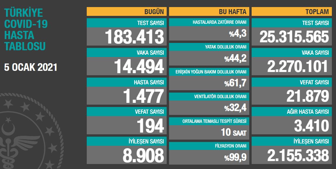 Koronavirüs salgınında yeni vaka sayısı 14 bin 494