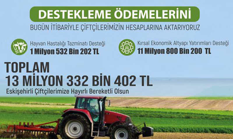 Eskişehir’de üreticiye 13 milyon destekleme