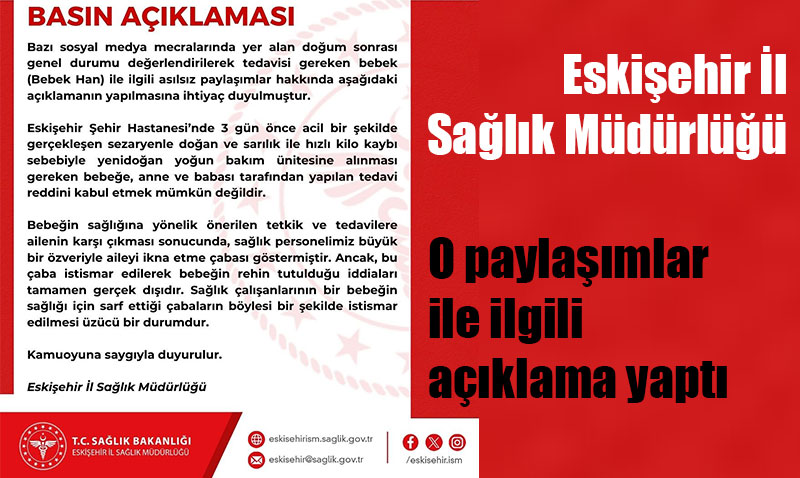 Eskişehir İl Sağlık Müdürlüğü o paylaşımlarla ilgili açıklama yayınladı