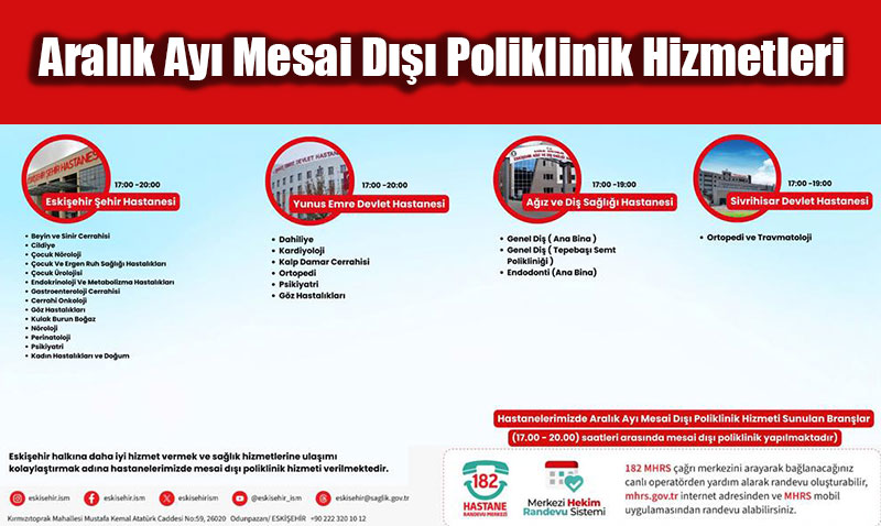 Eskiehir Hastanelerinde Aralk Ay Mesai D Poliklinik Hizmetleri