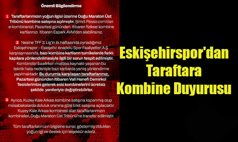 Eskişehirspor’dan Kombine Duyurusu